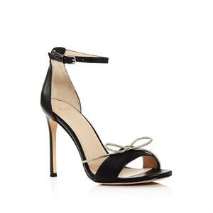 POUR LA VICTOIRE Womens Black Elanna Open Toe Stiletto Leather Heeled Sandal 7